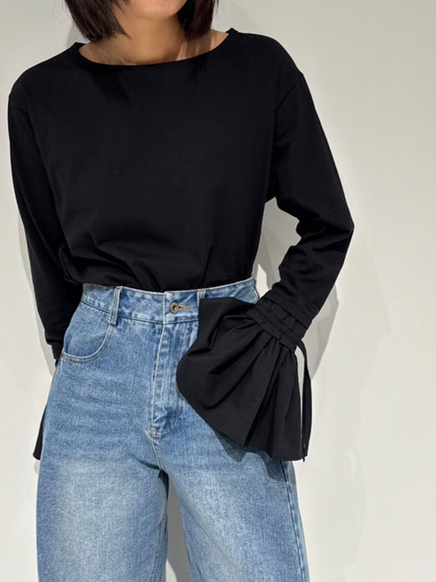 【 予約:12月中~下旬 】シャツスリーブ無地TOPS /M254-83035